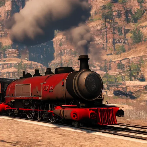 Image similar to futuristic sleek steam locomotive in red dead redemption 2