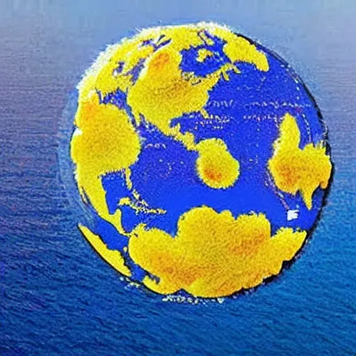 Image similar to On the flat earth, the oceans are prevented from falling off the edge by a giant wall made of macaroni and cheese.
