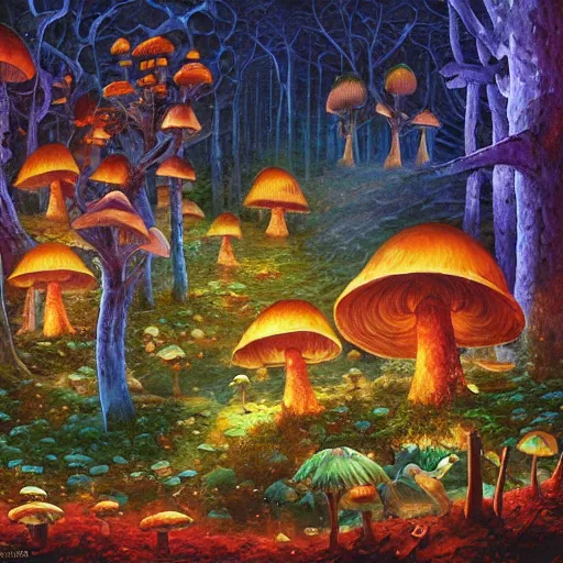 mushroom village located deep in a forest, | Stable Diffusion | OpenArt