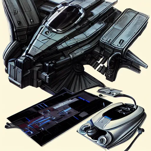 Image similar to painting of scifi gadget hardsurface shape form exploration, big medium small, artstation, colored marker, syd mead, hr giger, concept art