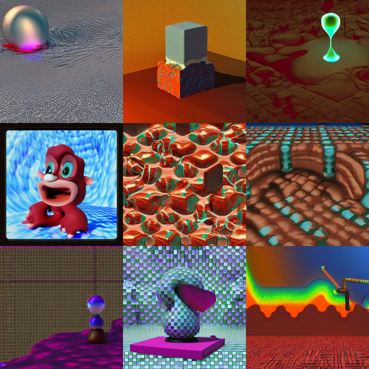 Prompt: clay sonic hedgehog stop motion claymation portrait of polaroid and surreal, liquid metal lava lamp prerendered 1 9 9 0 s 1 9 9 6 raytraced terragen phong shading checkerboard