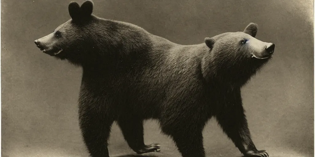 Prompt: anthropomorphic asian black bear, 1900s photo