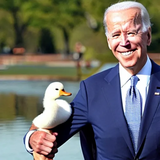 Image similar to joe biden holding a duck