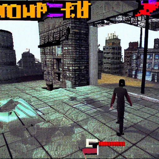Prompt: screenshot from old psx!!!! playstation 1 game, third person, horror, slitherpunk