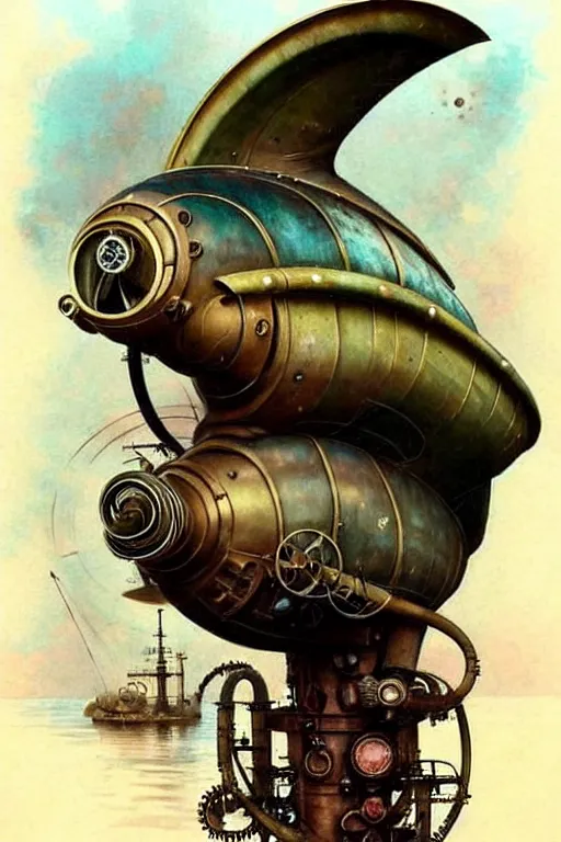 Image similar to (((((1950s steampunk nautilus submarine . muted colors.))))) by Jean-Baptiste Monge !!!!!!!!!!!!!!!!!!!!!!!!!!!