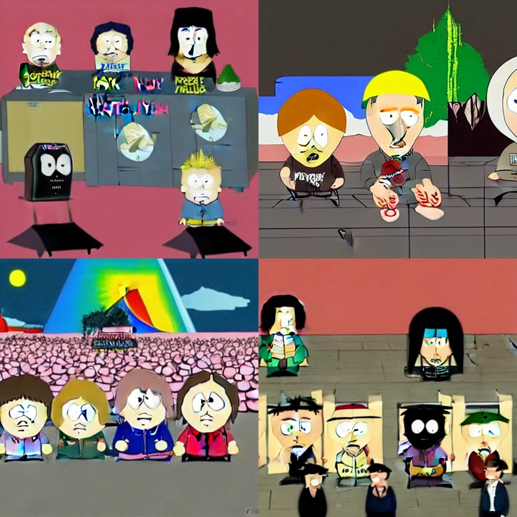 Prompt: Pink Floyd appearing on South Park, cartoon