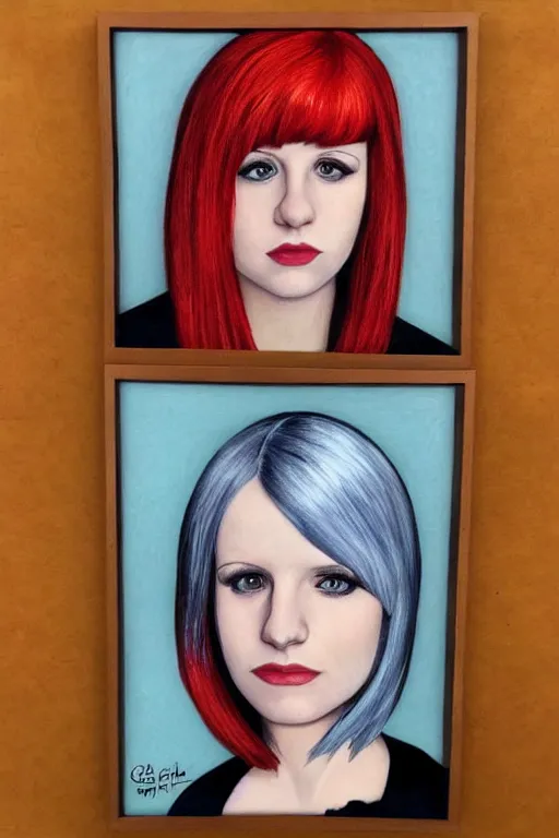 Prompt: ultra realistic hayley williams face portrait in the style of grant wood