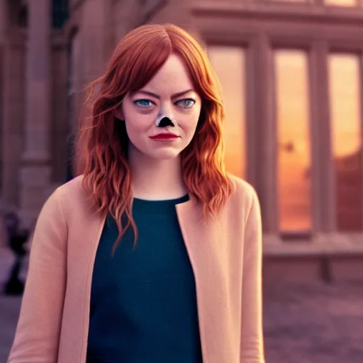 Image similar to beautiful hyperdetailed photograph of emma stone as hermione granger, golden hour, soft focus, medium shot, 8 k, portra 4 0 0