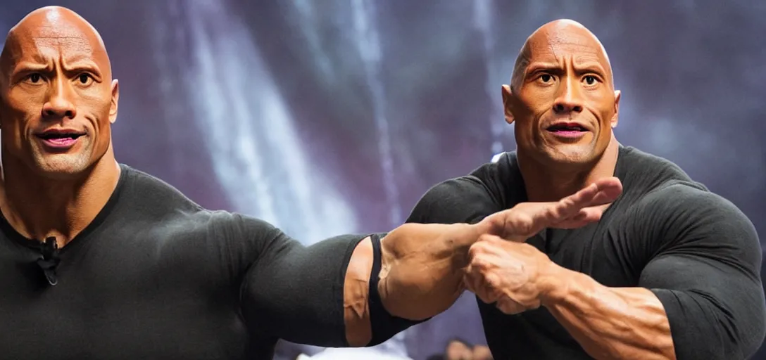 Prompt: Dwayne Johnson fights with a piece of paper