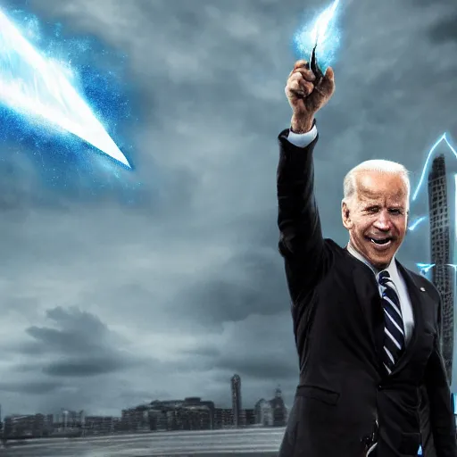 Image similar to dark wizard Joe Biden with lightning propaganda poster, UHD, hyperrealistic render, highly detailed, 4k, artstation, still photo