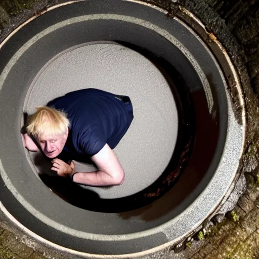 Prompt: photo of boris johnson crawling through a sewer