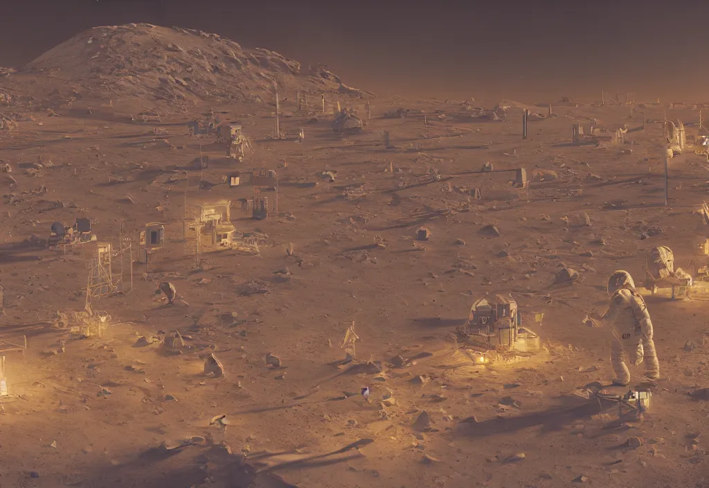 Image similar to accidentally wes anderson award - winning photograph of a russian city on the moon, art by greg rutkowsky, trending on artstation, cinematic lighting, filmic grain, golden hour, detailed, 4 k