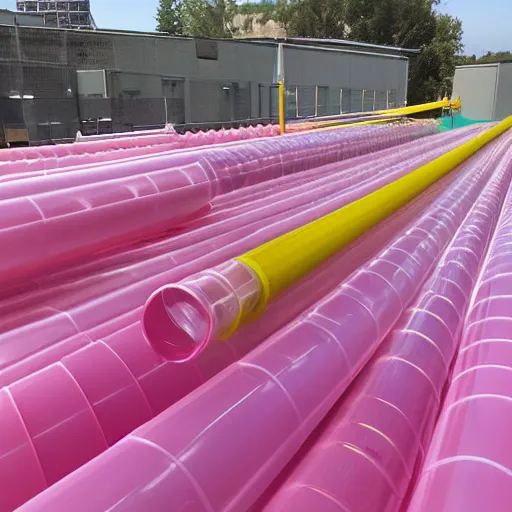 Image similar to clear pipes transporting liquid, y 2 k pink plastic dreamscape,