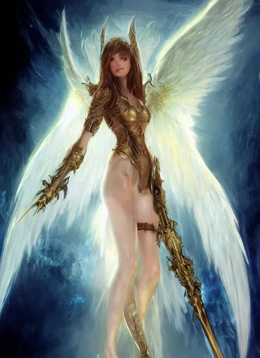 Image similar to concept art, angel knight girl. by artstation trending, by joseph mallord william turner, luis royo, konstantin razumov, cinematic lighting, fractal flame, highly detailed