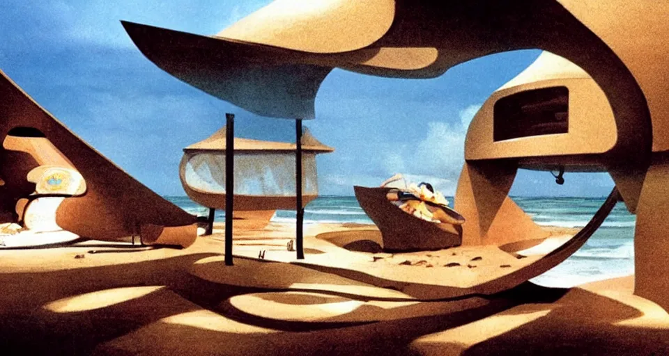 Image similar to seashell house where a hermit girl lives, atmospheric cinematography by syd mead and emmanuel lubezki