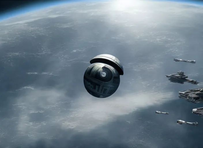 Image similar to film still of the death star hovering above the entire earth in the new star wars movie, 4 k