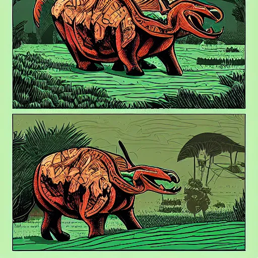 Image similar to vector art of a tricerotops by dan mumford