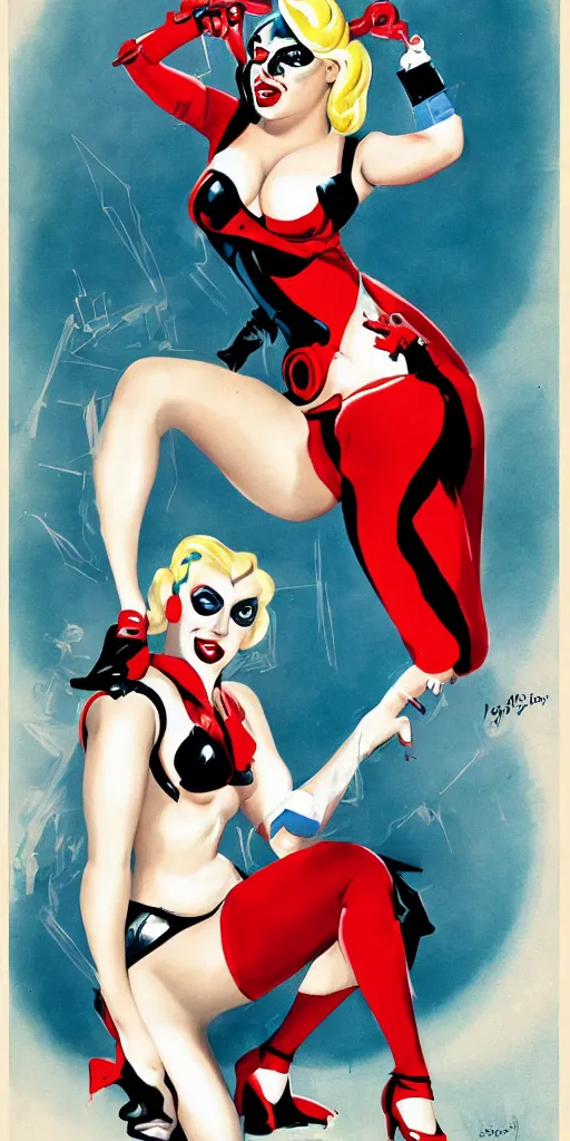 Image similar to pinup illustration of lady gaga as harley quinn, by enoch bolles