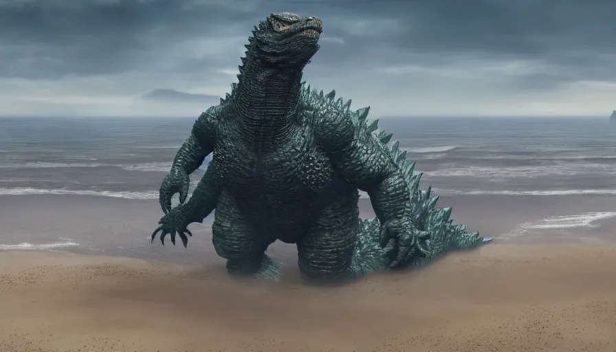 Prompt: CNN news footage taken from above. Godzilla from Zelda is washed up on the beach. 8K Highly professionally detailed, HDR, CGsociety, Ultra Realistic