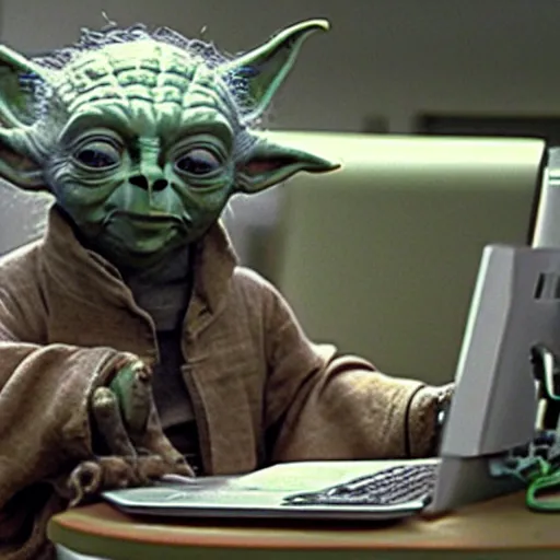 Image similar to yoda using computer