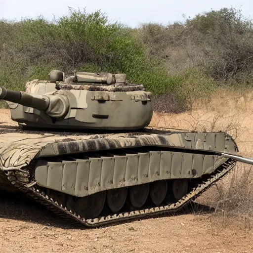 Prompt: photo of leopard tank with cheetah camouflage