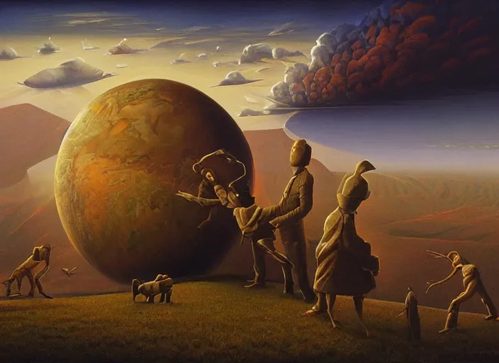 Image similar to the last survivors on earth witness the end of the world in the year 5 0 0 0, by vladimir kush