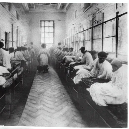 Image similar to patients in an insane asylum, 1910s