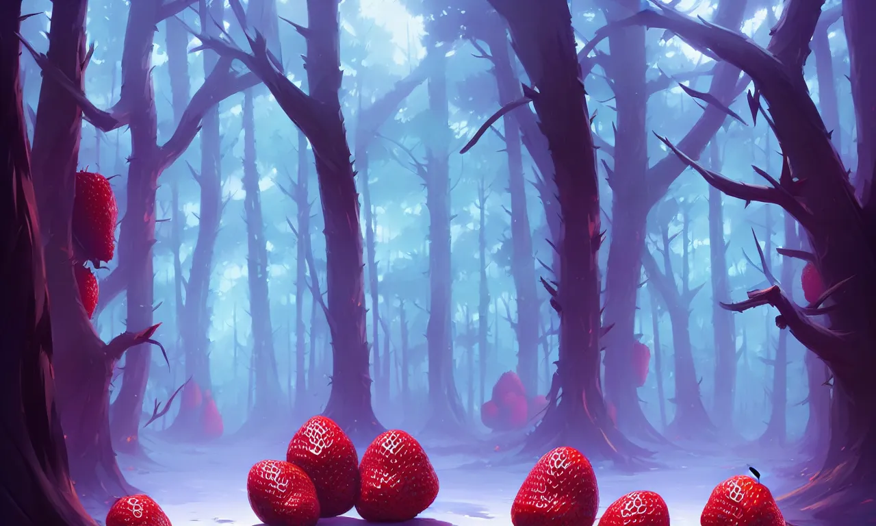 Prompt: Dark forest large strawberries, behance hd by Jesper Ejsing, by RHADS, Makoto Shinkai and Lois van baarle, ilya kuvshinov, rossdraws global illumination