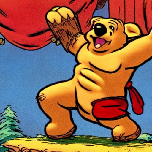 Image similar to winnie the poo, heman style