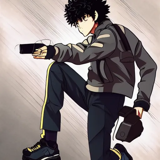 Image similar to spike spiegel wearing techwear, anime