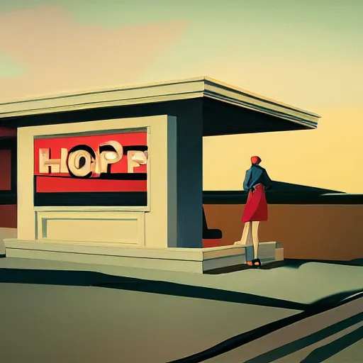 Image similar to there is hope on the horizon, Edward Hopper and James Gilleard style