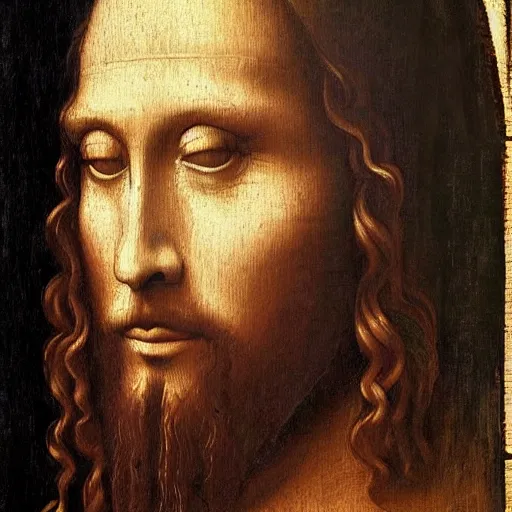 Image similar to ai pretending to be him, da vinci painting,