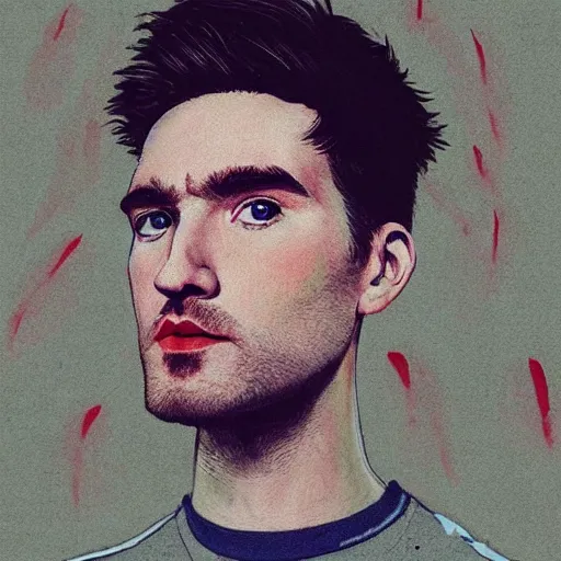 Prompt: “ dan smith from bastille, close - up portrait, extremely detailed, covered in lip stick kiss marks ”