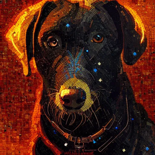 Image similar to mosaic portrait of a beautiful young dog falling into the stars by greg rutkowski, 4k, intricate details