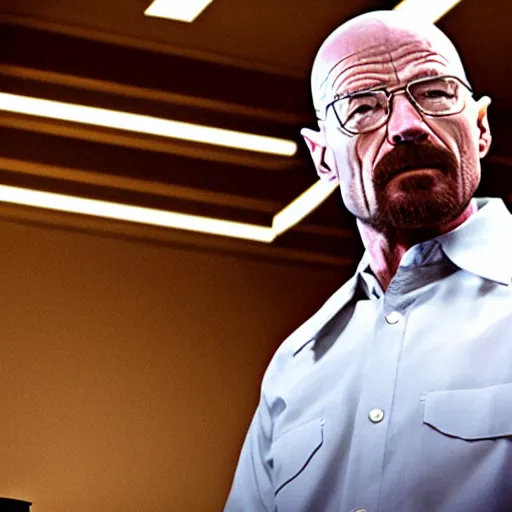 Prompt: walter white doing a ted talk, wide shot, high resolution, editorial