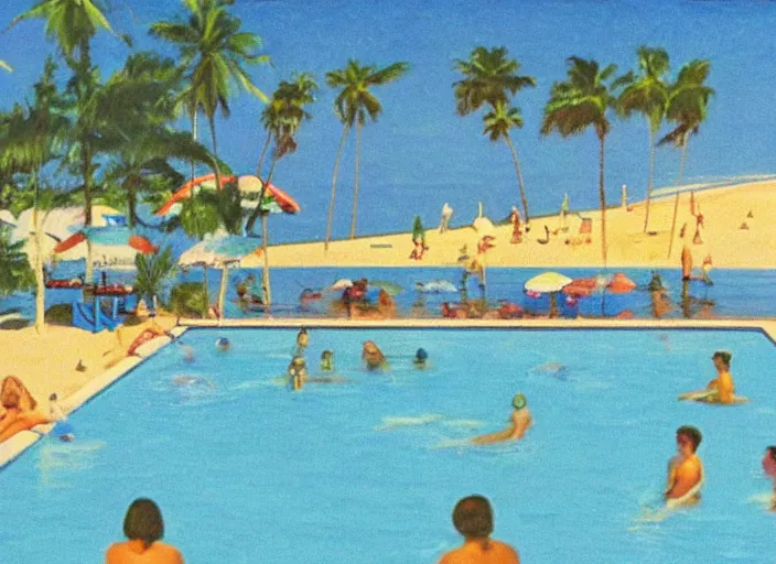 Image similar to pool at the beach. simplistic 6 0 s art