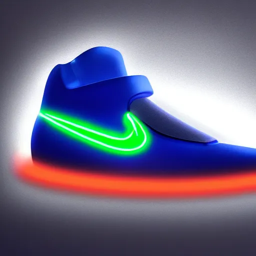 Prompt: 3 d render of futuristic nike shoe with neon lights on it, product photography