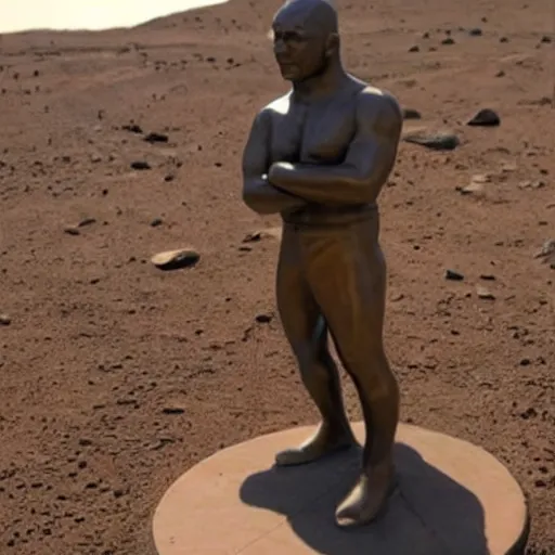 Prompt: a statue of mike tyson on mars, with earth as a little dot in the background in space.