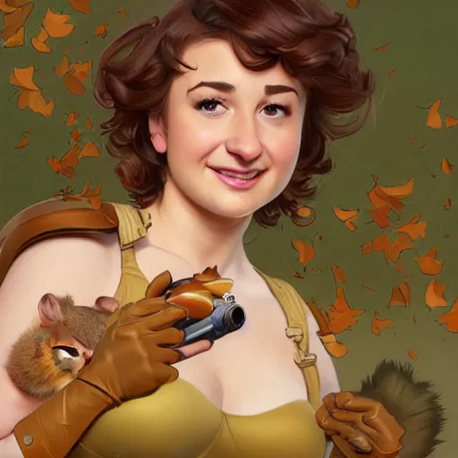 Image similar to milana vayntrub as squirrel girl, highly detailed, digital painting, artstation, concept art, sharp focus, illustration, cinematic lighting, art by artgerm and greg rutkowski and alphonse mucha