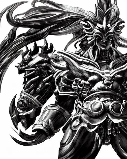 Image similar to Invasion, black and white, highly detailed face, close-up, fantasy art, fighting art, in the style of masami kurumada, illustration, epic, fantasy, intricate, hyper detailed, artstation, concept art, smooth, sharp focus, ray tracing