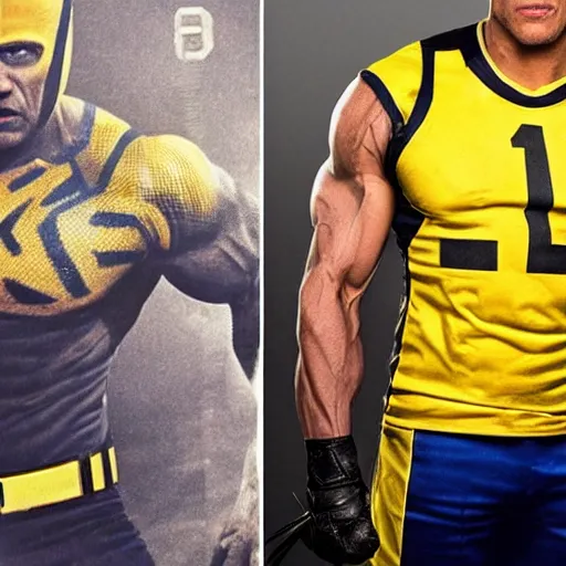 Image similar to a photo The rock with wolverine uniform