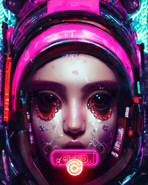 Image similar to detailed portrait Neon Operator Girl, cyberpunk futuristic neon, reflective puffy coat, decorated with traditional Japanese ornaments by Ismail inceoglu dragan bibin hans thoma greg rutkowski Alexandros Pyromallis Nekro Rene Maritte Illustrated, Perfect face, fine details, realistic shaded, fine-face, pretty face