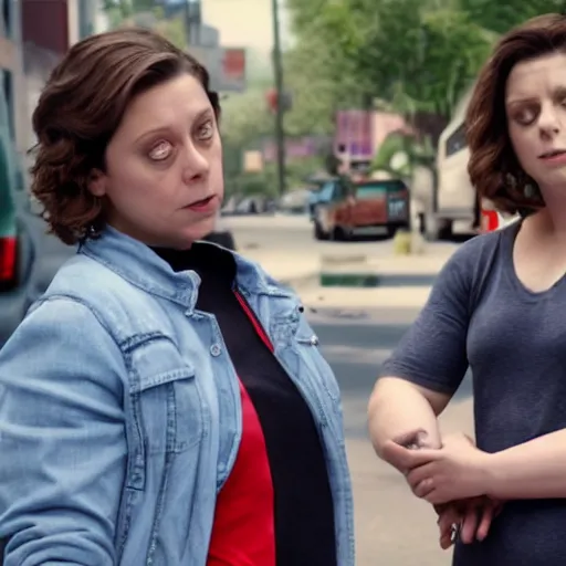 Image similar to rachel bloom helping a thug on the street who is having a medical emergency by calling an ambulance full of bitches, ultra detailed, 8 k resolution, ultrarealistic