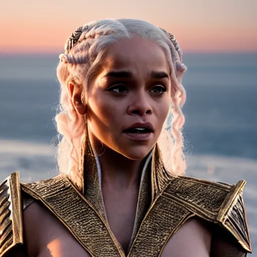 Image similar to rhianna as daenerys targaryen, golden hour, cinematic