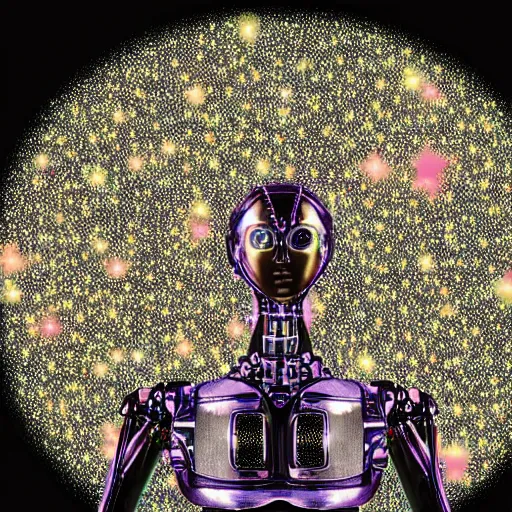 Prompt: High Detail picture of Robot human hybrid surrounded by stars 4k