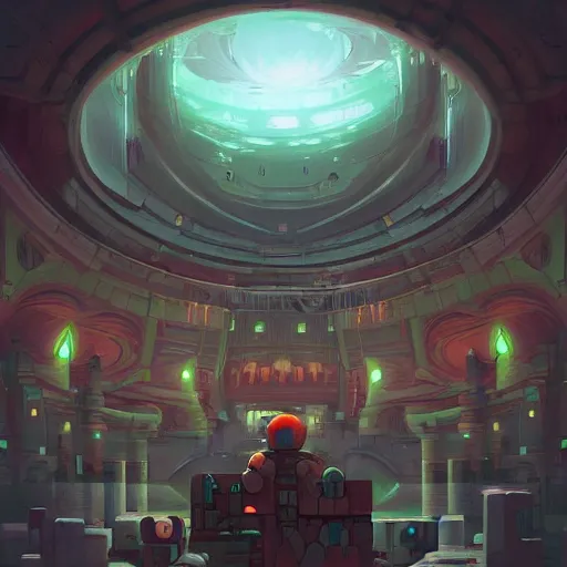 Image similar to hadron antimatter vacuum reactor illustration by Renato muccillo and Andreas Rocha and Johanna Rupprecht + dofus colors, wakfu colors + symmetry + greco-roman art, intricate ink illustration, intricate complexity, epic composition, magical atmosphere + wide long shot, wide angle + masterpiece, trending on artstation