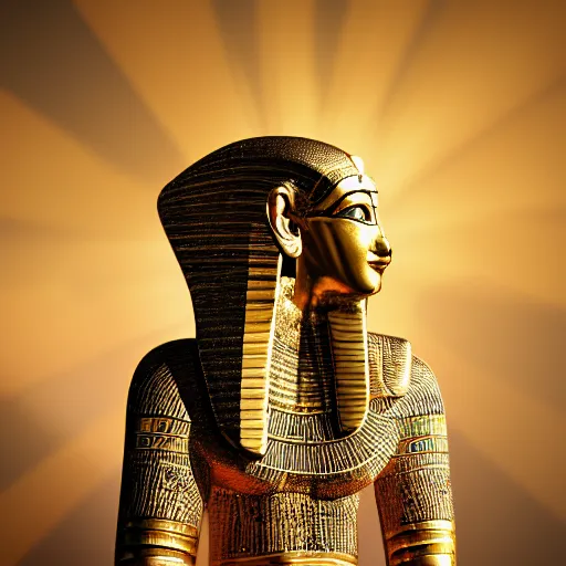 Prompt: egyptian god ra, extreme detail, golden lighting, 4 k, soft bokeh