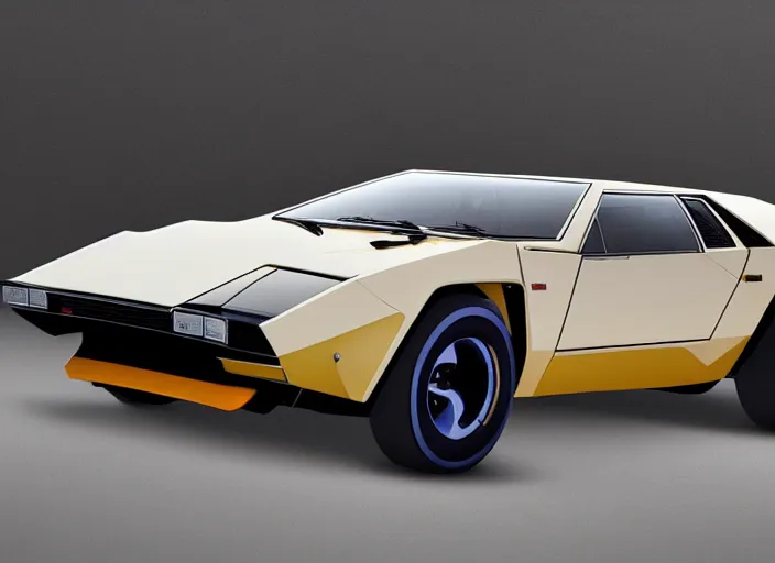 Image similar to an blending and amalgamation of a lamborghini countach and a datsun 2 6 0 z, concept art, 8 k, highly detailed