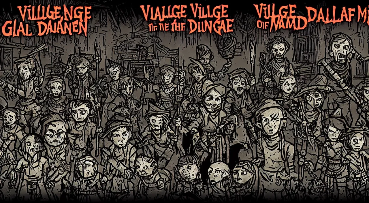 Image similar to Village of the damned, in the style of the Darkest Dungeon game