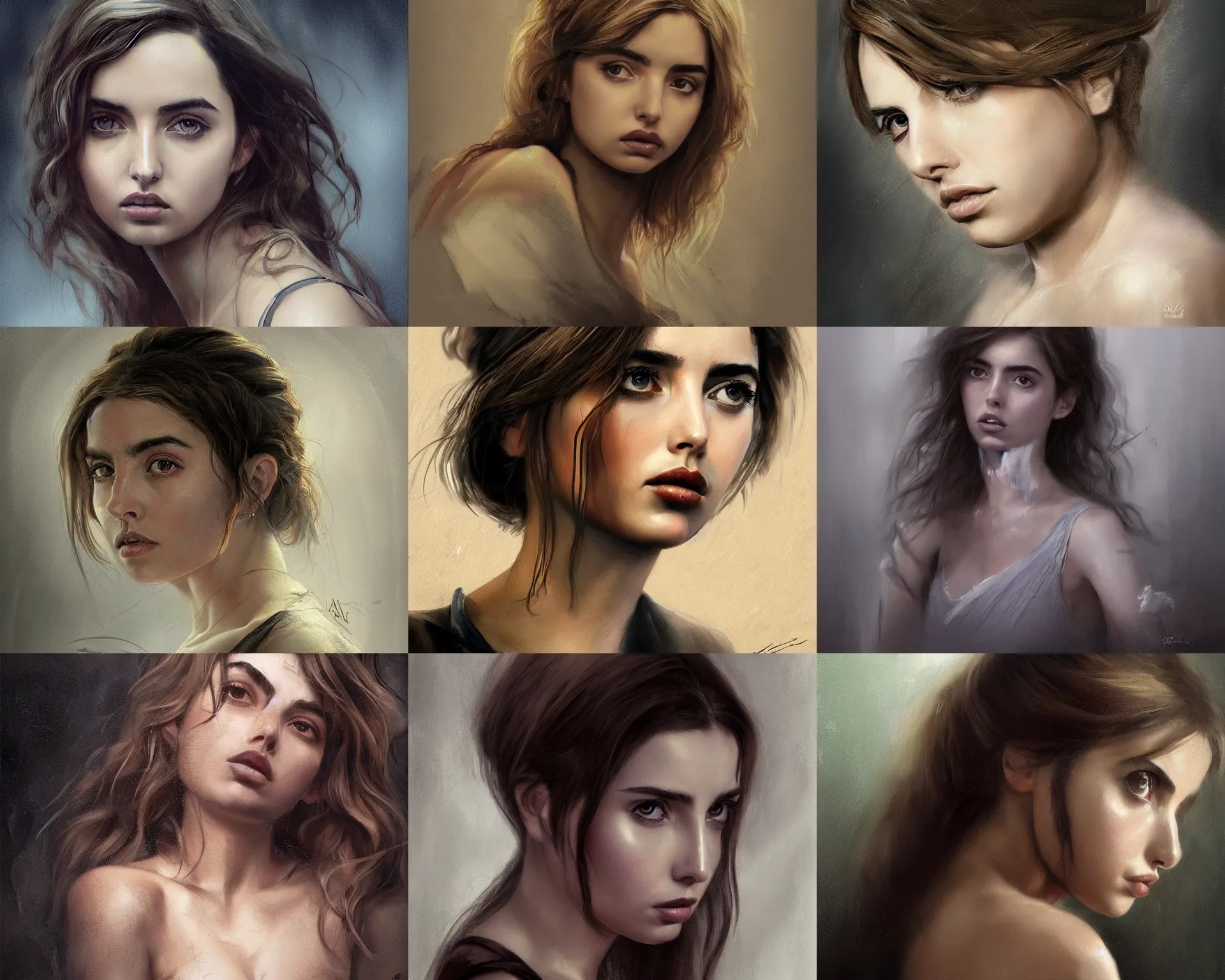 Prompt: a beautiful somber doomed portrait of ana de armas, concept art, smooth, details, painting by Alan Linnstaedt!!!